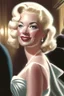 Placeholder: portrait of a 50s movie star queen with blonde hair entering a gala