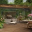 Placeholder: a gorgeous, stunning garden deck with rustic floor, wicker furniture, tranquil pool surrounded by smooth stones, multiple candles, plants, cozy, 8k resolution, high-quality, fine-detail, digital art, detailed matte, volumetric lighting, illustration, 3D octane render, brian froud, howard lyon, selina french, annie stokes, lisa parker, greg rutowski