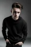 Placeholder: Man's short black wrapped knitted jumper on a white t-shirt