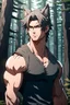 Placeholder: [Forest Backgroud] The handsome and perfect portrait is on the spruce land, anime, a casual and muscular male character with wolf ears and a feline tail in the forest, 8K resolution, high quality, ultra graphics, and detailed with lines.