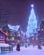 Placeholder: A magical snowy warlock town square with a Christmas tree