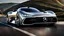 Placeholder: A sleek ((( amg project one fusion))) with a majesticly curved rear, cutting through a (sunny, open countryside) backdrop