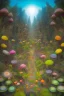 Placeholder: Illustration, Psychedelic art, human eye in a forest full of colourful mushrooms, vivid colours, intricate details, maze, gears, in the style of H.R.Giger, DMT, ultra detailed, photorealistic, top light, 35mm lens, fish-eye