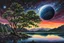 Placeholder: lake reflecting the Orion nebula, on an alien world within the Orion Nebula, by night, the nebula takes up the whole sky and is reflected in the water, alien otherworldly plant like life forms unlike those of earth :: extremely detailed, intricate, photorealistic, beautiful, high detail, high definition, pencil sketch, deep color, watercolor, award winning, crisp quality