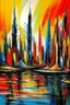 Placeholder: Dubai city in abstract expressionist painting in vivid colors, thick impasto brushstrokes, spontaneous drips and splatters, texture and movement, explore emotions and ideas through non-representational forms --v 5.2