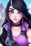 Placeholder: Fabulous; Beautiful; stunning; Blue eyes, long wavy black hair, pale skin character in fortnite (fortnite video game), (vivid), ((fortnite cartoon character)), fortnite animation, fortnite skin, (tilted towers fortnite map), full body shot, bright and dynamic coloring, (fortnite epic games), lavender body gear