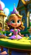 Placeholder: With ribbons and bows, and a table so neat, She readies the castle for a magical feat. The aroma of tea, in the air, starts to twirl, As Princess Penelope invites every boy and girl. , cartoon,3D