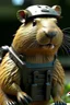 Placeholder: capybara soldier with rilfe M4 with helmet ready to go to war realistic