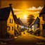 Placeholder: Nostalgia-evoking, breathtaking surreal masterpiece, channeling Sam Toft, Gustav Klimt, Andy Kehoe, Amanda Sage, features a quaint village scene bathed in setting sun's golden hues, painted textures conjuring yesteryears, fusion of folk art, sharp focus, studio photo, intricate details, artstation trending, highly detailed, Greg Rutkowski signature style, golden hour lighting, Modifiers: beautiful very cute visually breathtaking beautiful