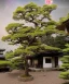 Placeholder: Japanese tea house on an asteroid in outer space with a nebula backdrop and otherworldly trees