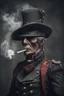 Placeholder: 70 years old victorian bloodborne soldier smoking a cigarette