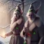 Placeholder: two horror scary elves. woman and man. Christmas scene. photorealistic. low-key