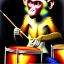 Placeholder: A monkey playing the drums, london at night, oil painting