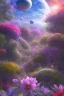 Placeholder: digital illustration, a world full of life divine thrill of biological tranquil sky, flowers, bright color splashes, high detailed 8 k,ufo rainbow