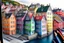 Placeholder: Colored pencil drawing, Very detailed, Drawing of the colorfull houses in the city Bergen in Norway. Colorfull, professional, detailed, pencil strokes, calm composition, zoom out, very detailed and realistic