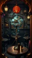 Placeholder: Bosch painting style nightmare , 3D , a Hookah smokers cafe with middle eastern decor on the background, high Quality picture , 8k