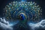 Placeholder: The majestic peacock screen rises from the clouds on a blue-black starry background 4K 3D High Resolution, High Stereoscopic Look, High Detail, High Quality, Concept Art, Abstraction, 8K Fantasy, Beautiful, Elegant, Intricate, Colorful, Focused