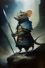 Placeholder: 1970's dark fantasy cover dnd style oil painting of a tiny medieval rat knight in the mist with minimalist far perspective in an abstract pattern background.