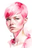 Placeholder: Watercolor short pink fringe hair female portrait