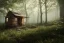 Placeholder: shack in a wild forest