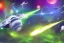 Placeholder: spaceship battle, spaceships, explosions, lasers, green lasers, explosions, painting