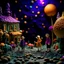Placeholder: Detailed people, street made of modeling clay and felt, village, stars, galaxy and fog, planets, moon, volumetric light flowers, naïve, Henri Rousseau, strong texture, extreme detail, Yves Tanguy, decal, rich moody colors, sparkles, Harry Potter, bokeh, odd, shot on Ilford