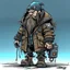 Placeholder: streetpunk vandal cyperpunk dwarf with cybernetic legs, dressed with a coat and beanie