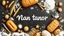 Placeholder: A design full of all kinds of real bread and sweets, decorated with wheat ears, flour, wheat seeds, barley, sesame seeds, and writing (nan tanor) in the center.