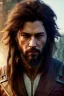 Placeholder: Human Male Druid character, muscular, brown hair, long hair, wild hair, yellow eyes, scars on body, waist up portrait, 4k resolution, intricate details, ornate details, soft lighting, vibrant colors, retroanime, masterpiece, natural background, realistic