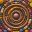 Placeholder: Wood, pastel colors, crepusculare, monde, spirale, olive, brown, yelow, white, red, cubes, cups, abstract art,creme,