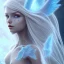 Placeholder:  beautiful, soft, smiling face, blue and brilliant atmosphere, long straight blond hair, big fairies transparent wings in the back