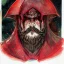 Placeholder: dungeons and dragons, fantasy, dwarf, dark priest, full plate armour, ironclad, dark metal, dark red glow, watercolour, large strokes, distinct face, portrait, head