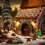 Placeholder: an intricate hobbit-style gingerbread house with rainbow sprinkles, frosting, vibreant crushed candy, 8k resolution, centered, high-quality, ultrafine-detail, digital art, flickering light, detailed matte, volumetric lighting, illustration, 3D octane render, brian froud, howard lyon, ben goossens, George Grie, greg rutowski, alphonse mucha