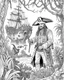 Placeholder: Pirates of the Caribbean: Jack Sparrow's Jungle Adventure Coloring Page: Design an adventurous coloring page inspired by the Pirates of the Caribbean movie, featuring Jack Sparrow navigating a dense jungle on a quest. Remove black color backgrounds and lines as much as possible, allowing kids to focus on coloring towering trees, wild animals, and hidden paths. This black-and-white canvas invites young artists to bring the excitement of Jack Sparrow's jungle exploration to life in their imaginati