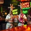Placeholder: very Gay Giraffes sailors with white shirts, tight pants, happy tail and berets standing in a bar drinking drinks with umbrellas, pride, makeup, smoking cigaretts, smiling, sparkling eyes, very happy, after dark, pink scarf, happy hour drinks neon signs, necking, happy cock hour, pride, pride and pride