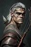 Placeholder: gladiator gray hair young medieval man with a longbow