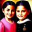 Placeholder: portrait of sisters Eira Santiago Arnau 10 year old and Dalia Santiago Arnau 6 year old by Velazquez,smiling, oil on canvas, cinematic composition, extreme detail,8k,fit full head inside picture,