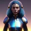 Placeholder: woman, irish, blue, heavily made up face, round helmet, decorative color feathers, retro futuristic, latex coat, soft color, highly detailed, art stations, concept art, smooth, unreal engine 5, god rays, ray tracing, RTX, lumen lighting, ultra detail, volumetric lighting, 3d, finely drawn, high definition, high resolution.