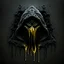 Placeholder: emblem of Grime, 3D, a monster of black mud in a hood, deep colors, simple background, photorealistic.