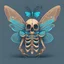 Placeholder: cartoon butterfly skull with skeleton torso looking right