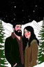 Placeholder: Mountain Christmas scene, dark haired couple, man with black beard