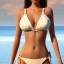 Placeholder: girl look beautiful wear swimsuit in beach full body, close-up, short hair, smile, 8k ,rtx ,eyebrows like serious,facing left, hyper realistis