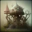 Placeholder: a tiny fairy fountain, scary, steam punk, realistic, made in octane, cinematic, ultra-realistic, extremely detailed octane rendering, 8K, VRAY Super Real ar 2:3, dof photorealistic futuristic 50mm lens hard lighting dark gray tintype photograph, realistic lighting, sepia color