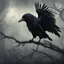 Placeholder: "Generate a high-resolution image of a very macabre crow. The scene should be set in dim, shadowy lighting, giving the atmosphere a dark and eerie feeling. The crow should have sinister, menacing features, with ragged feathers, sharp talons, and piercing eyes that glow faintly. Ensure that the background is ominous, perhaps with hints of fog or a moonlit graveyard, adding to the overall spooky ambiance. The entire image should convey a sense of dread and mystery." resolution 60k