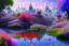 Placeholder: monde en fleurs, blue lake, flower tree-houses, concept art, crépuscule , fuksia bleu oranger, vibrant Color, réaliste, riviere bleu, tree-house bougainvillier, roses