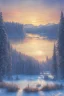 Placeholder: Rolling hills, lake, winter, snow, sunrise Modifiers: smooth intricate high definition beautiful lighting pencil sketch watercolor polished warm light watercolor and ink LNF