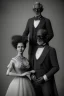 Placeholder: black and white old victorian couple portrait tentacles crawling discreetly from beneath the woman's dress