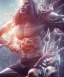 Placeholder: avatar, goku, white and purple lines hair, fighting pose, muscular body, shirtless, volumetric details, hyper realism, unreal engine 5