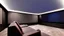 Placeholder: Generate an image of a sleek home cinema with our top-notch projectors and surround sound systems with a star-lined ceiling similar to a Rolls Royce in a high-rise penthouse