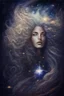 Placeholder: Kobieta Piekna polaczony z kosmosem I muzyka portrait of a powerful, celestial figure, with flowing, star-studded hair and eyes that contain entire galaxies, set against a cosmic backdrop.